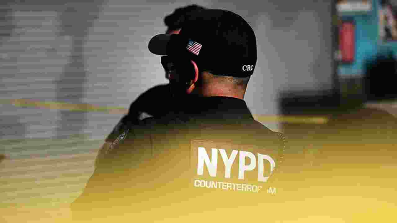 Photo of the back of a New York Police Department Counterterrorism officer.